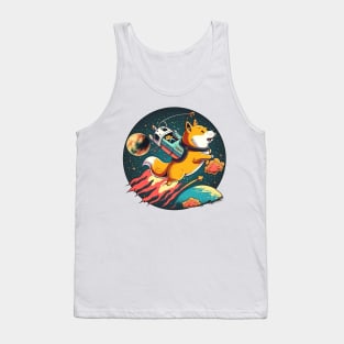 shiba inu flying into space with a rocket Tank Top